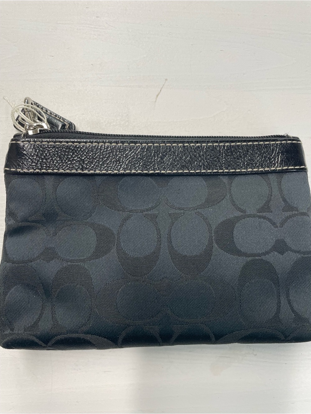 Coach Black Signature Jacquard Wristlet Mini Zip Pouch Y2K Silver ✨ - Picture 2 of 4